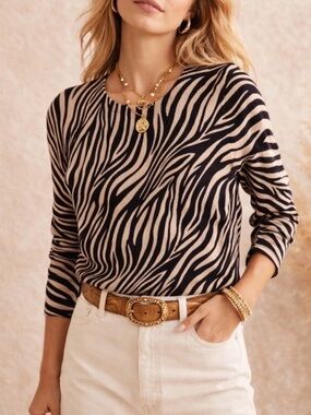 NWT J.Crew Factory sz S Teddie Sweater Cotton Animal print Crewneck Zebra Soft